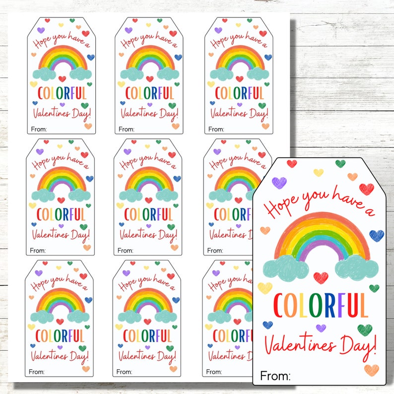 Valentine Rainbow Favor Tag, Thank You Over the Rainbow, Colorful ...