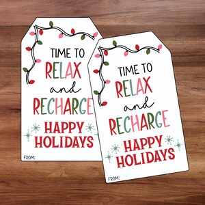 Étiquette-cadeau Il est temps de se détendre et de se ressourcer, Joyeuses fêtes, Étiquette de Noël pour enseignant, Étiquette pour le directeur d'école, Étiquette imprimable de Noël pour les fêtes, Étiquette-cadeau pour collègue