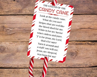 Afdrukbare tag Legend of the Candy Cane, Candy Cane-gedicht, kersttags, Christian Treat-tag, Treat-tag, Candy Cane-tag, betekenis van Kerstmis