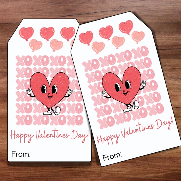 XOXO Valentine Card, Retro Valentine Tags, Classroom Valentine's Day Tag, Valentine Treat Bag Tag, Class Valentine, teacher valentine tag
