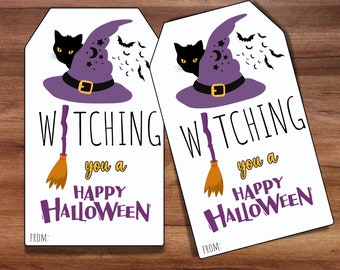 Witching You a Happy Halloween Gift Tag, Happy Halloween Treat Bag Tag, Halloween Party Favor, Cute Witch Treat Tag, Classroom Treat Tag