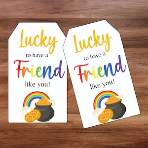 Etiqueta de presente para crianças no Dia de São Patrício, Etiqueta de presente para o Feliz Dia de São Patrício, Etiqueta de sorte por ter um amigo como você, Etiquetas para a sala de aula, Presente para colegas de classe