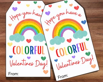 Valentine Rainbow Favor Tag, Thank You Over The Rainbow, Colorful Valentine's Day School, Valentines Party Tag, Magical Valentine, Favor Tag