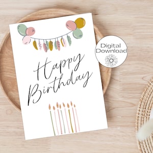 Carte de joyeux anniversaire, carte de joyeux anniversaire esthétique, bougies d'anniversaire, carte d'anniversaire pour nièce, jolie carte imprimable,