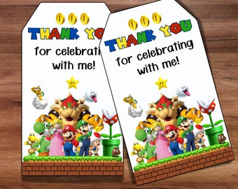 Digital Super MARIO Bros Brothers Luigi Thank You Favor Tags, Mario and friends tag, Mario theme party, Bowzer tag, Party Favour Favor Tags