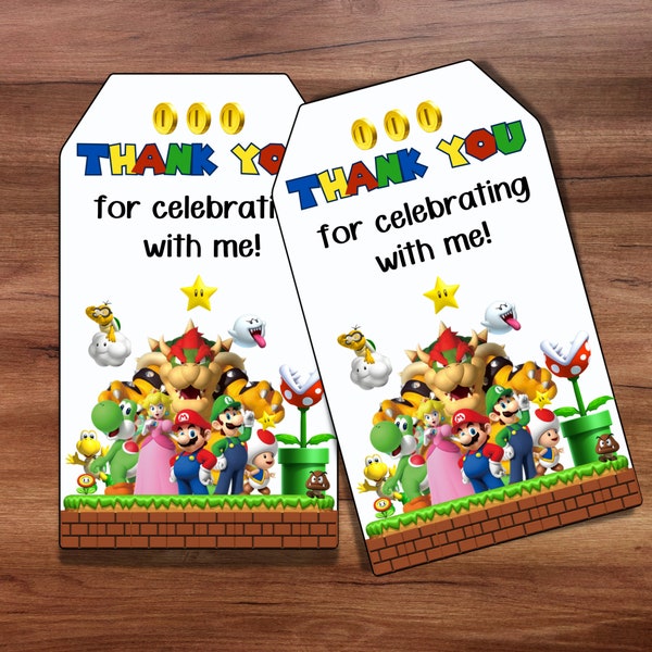 Digital Super MARIO Bros Brothers Luigi Thank You Favor Tags, Mario and friends tag, Mario theme party, Bowzer tag, Party Favour Favor Tags