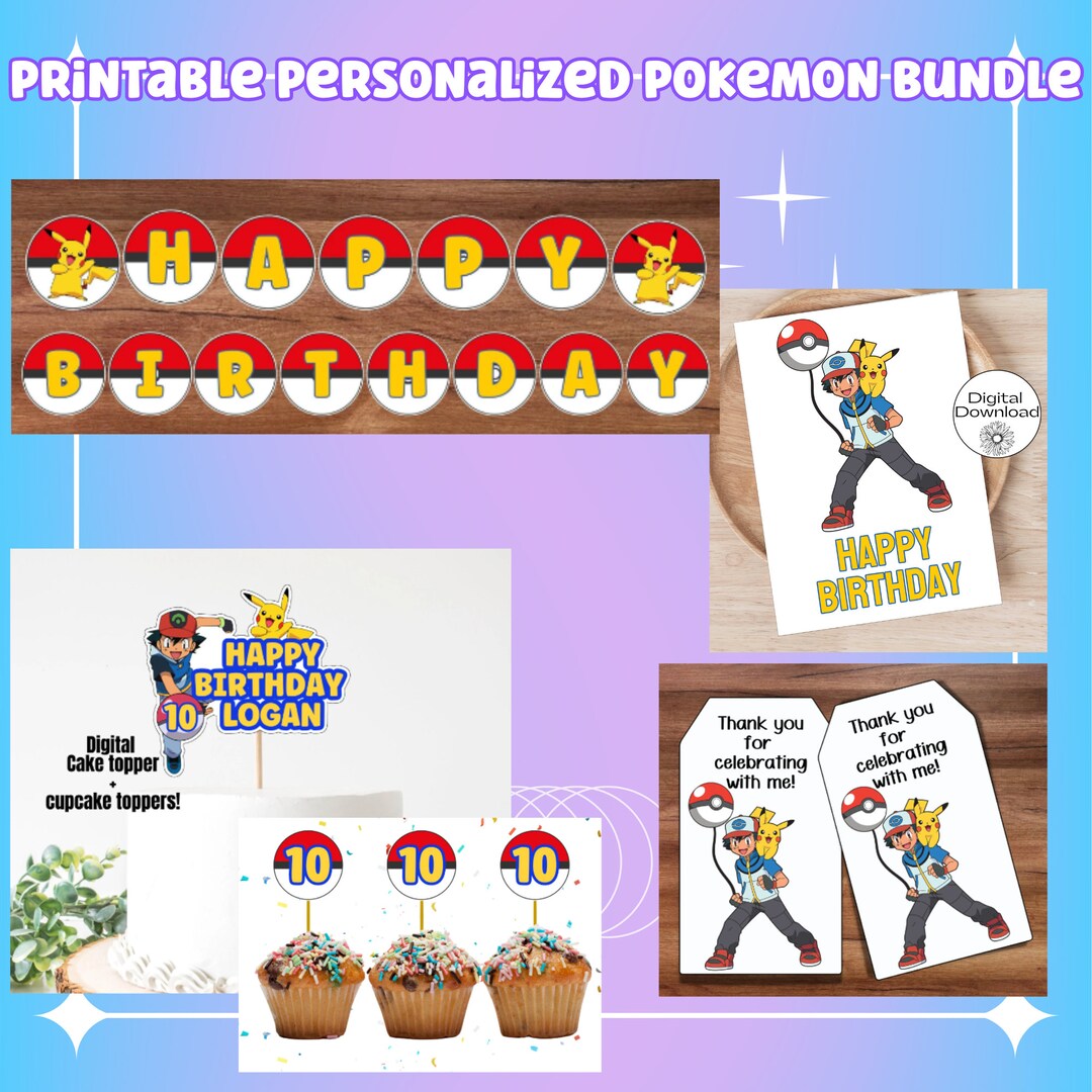 Pokemon Printable Birthday Bundle, Personalized Birthday, Pokemon Cake ...