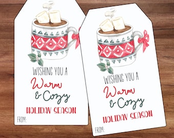 Printable Warm and Cozy Gift Tag, Holiday Season Gift Ta, Cosy Holidays Gift Tag, Hot Cocoa, Hot Chocolate Tag, Homemade Hot Chocolate