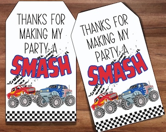 Monster Truck Birthday Favor Tags, Monster Jam Boy Party, Truck Tags, Monster Truck Party,