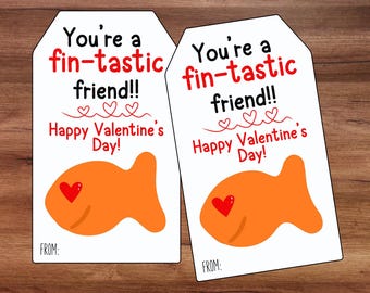 Classroom Valentine Goldfish Tags, Valentine School Treat Printable Tag, Preschool Valentine Label, GoldFish Snacks, Non candy Valentine