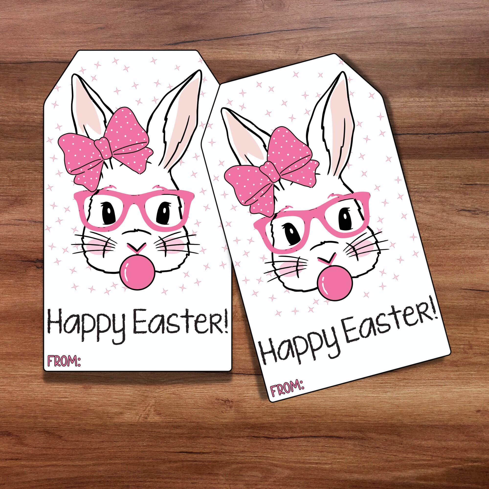 Easter Gift Tags, Girl Bunny Favors, Kids Easter Basket, Classroom Easter Favors, Bubblegum Bunny Tags, Pink Easter Bunny Gift Tags