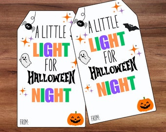 Glow Stick Tag, A Little Bit of Light for Halloween Night, Classroom Halloween Tags, Halloween Party Favor, Boo Gift Tags, Trick or Treat