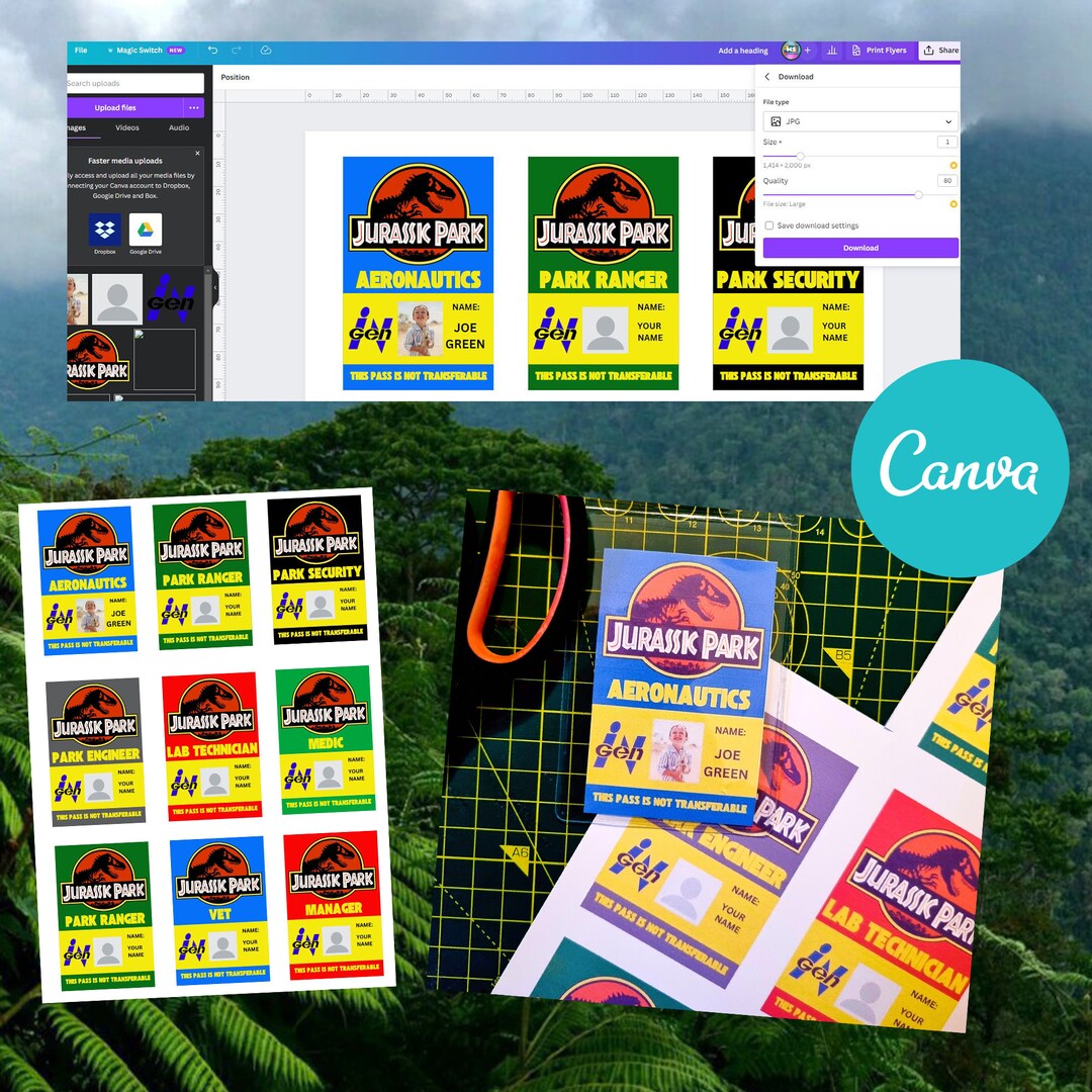 Editable Jurassic Park ID Badges: Customize on Canva for Ultimate ...