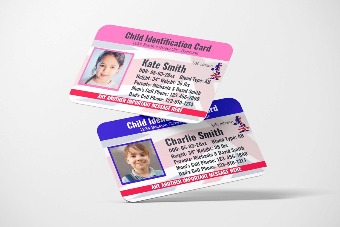 Kids ID Children Id Card Personalized Identification Card Children IC