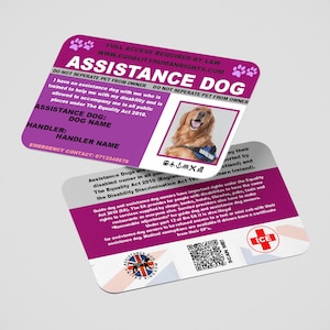 Custom Assistance Dog UK Law Card with Human Rights Commission QR Code