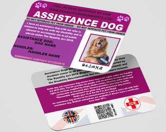 Custom Assistance Dog UK Law Card with Human Rights Commission QR Code