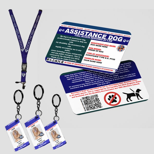 Assistance Dog Law Card with 3PC  Custom Dog Tags Assistance Dog Lanyard and Cardholder