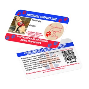 Emotional support dog Card with Equality & Human Rights Commission Guide QR Code and Lanyard