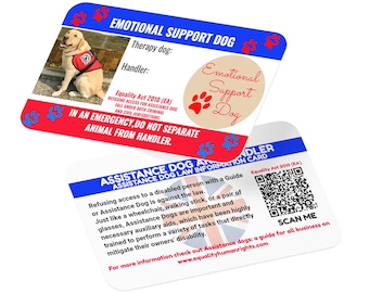 Emotional support dog Card with Equality & Human Rights Commission Guide QR Code and Lanyard