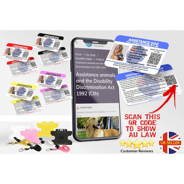 Personalized Assistance Dog AU Law Card with The Disability Discrimination Act 1992 (DDA) with QR Code