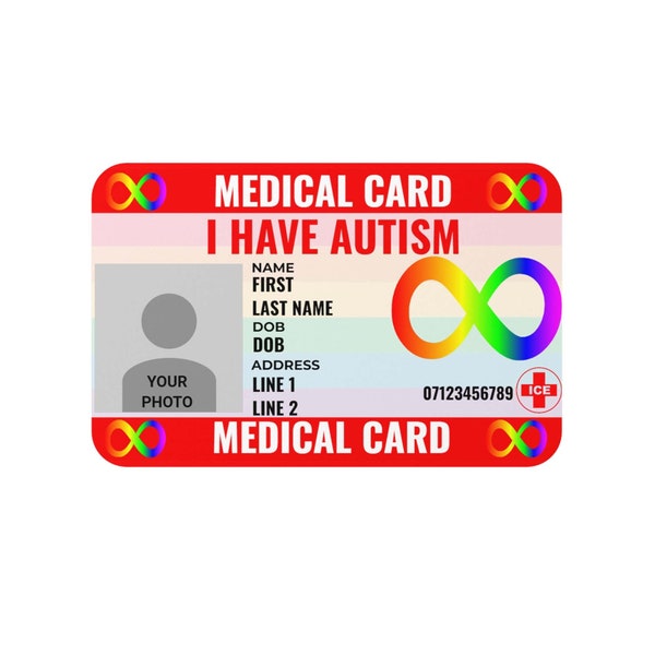 Autism Acceptance and Autism Awareness-Hidden Disability Lanyard - PVC ID Card -Personalized Medical card with Emergency Contact Details