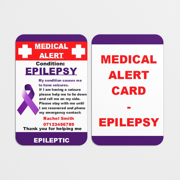 Epilepsy Medical ID Card with Lanyard and Cardholder