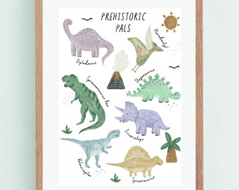 Dinosaur Nursery Wall Art Print A3  | Baby nursery print | Kids room print | Gender neutral | Animal print wall art | Nursery decor