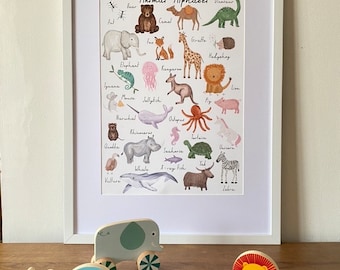 Animal Alphabet Nursery Wall Art Print A3  | Baby nursery print | Kids room print | Gender neutral | Animal print wall art | Nursery decor