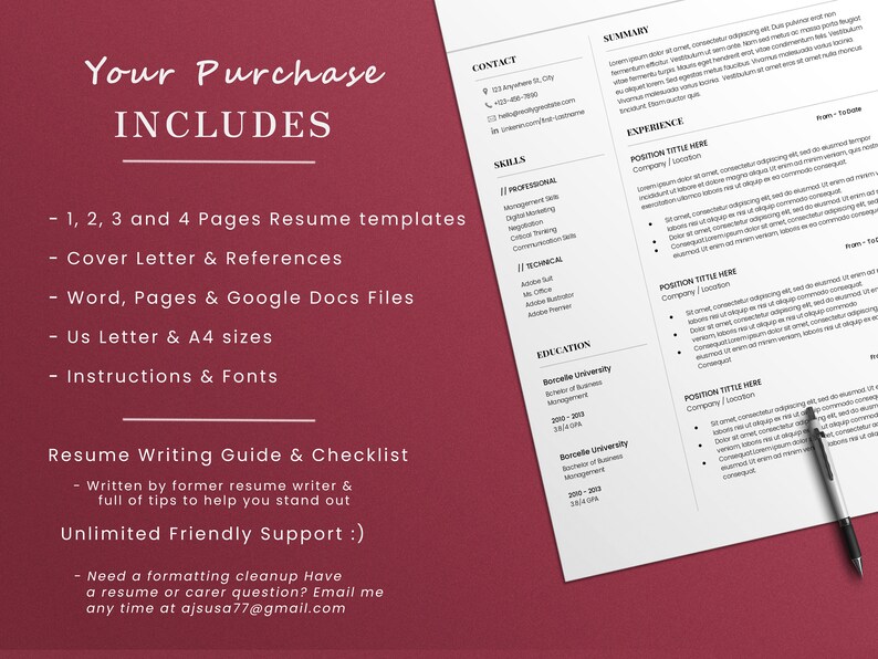 Clean Modern Executive Resume Template for Word google Docs - Etsy