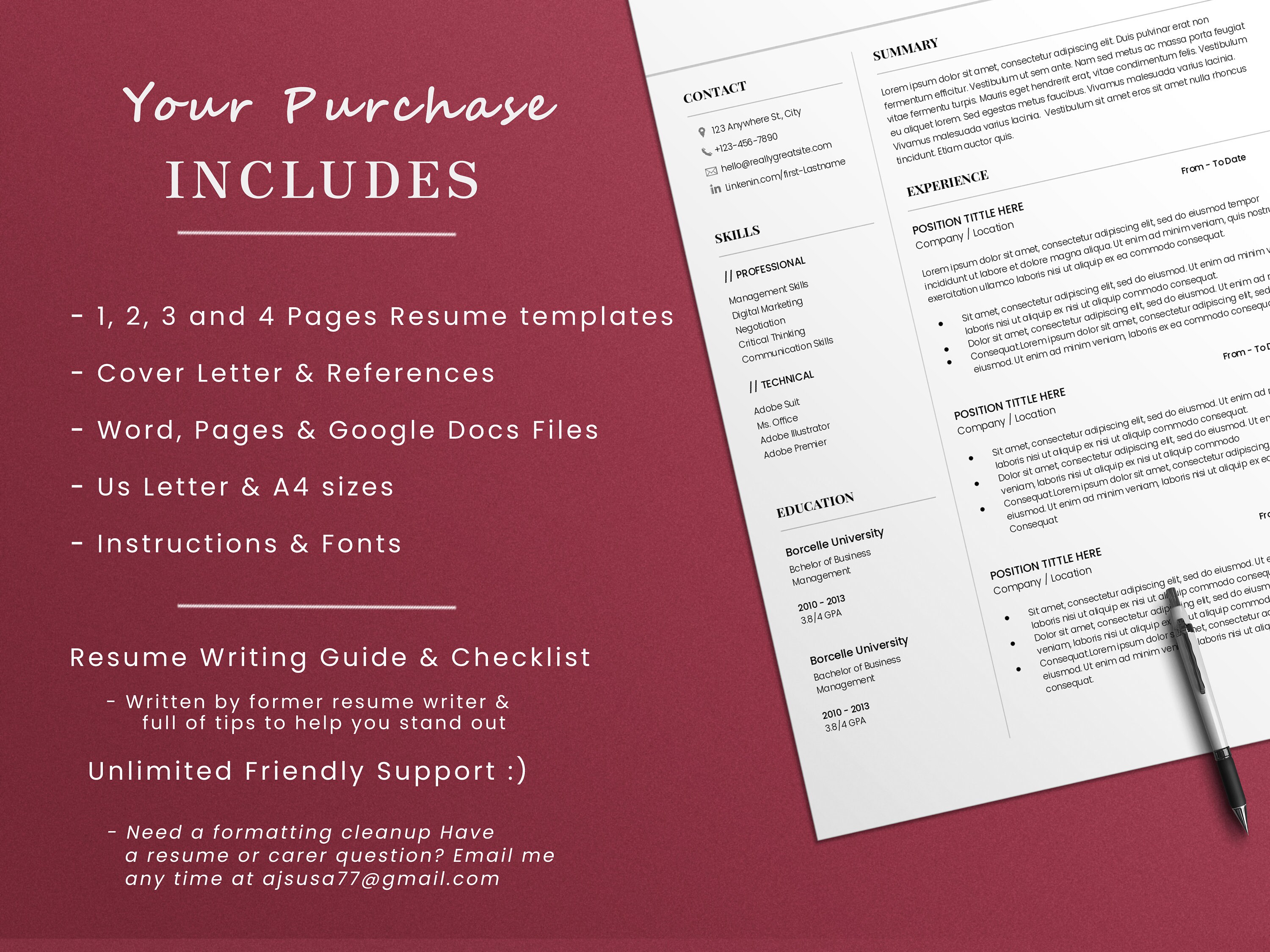 Clean Modern Executive Resume Template for Word google Docs - Etsy
