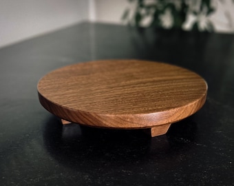 Plant Stand, Pot Elevator, Round Platform Tray, Walnut Circle