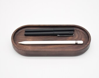 Walnut Pill-Shaped Valet Tray, Modern EDC Catch-All