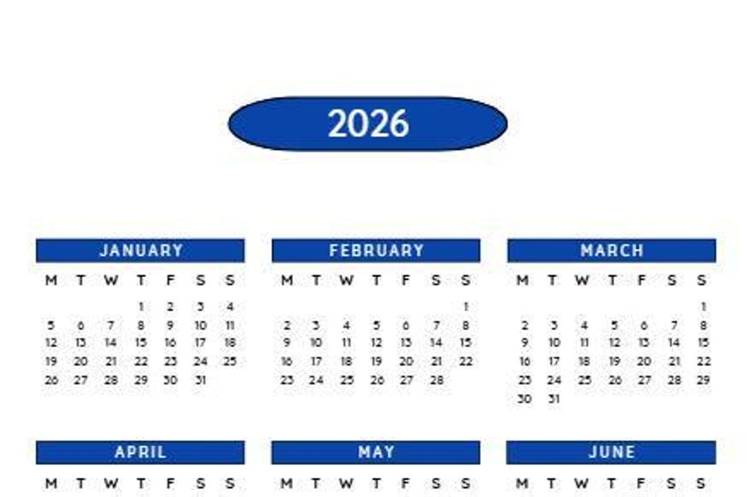 2026 Printable Calendar - Blue - Etsy