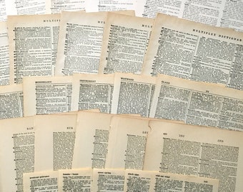 25 Vintage Dictionary Pages, 1950s-2000 | Neutral Book Pages | Junk Journal Smash Books Scrapbooking Decoupage Collage Mixed Media