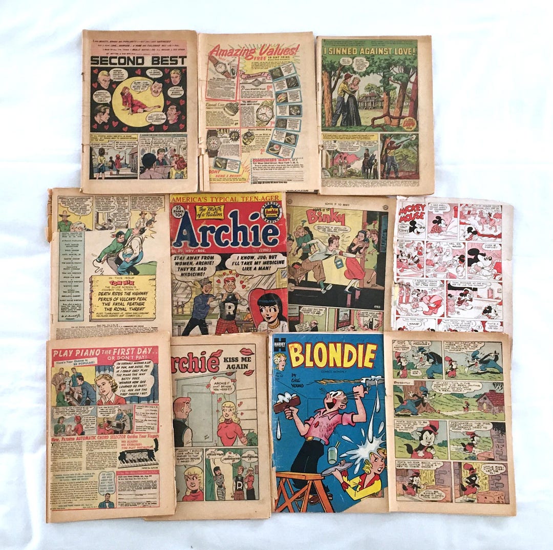 Vintage 1950s Comic Books DISTRESSED, Archie, Tom Mix Western, Blondie ...