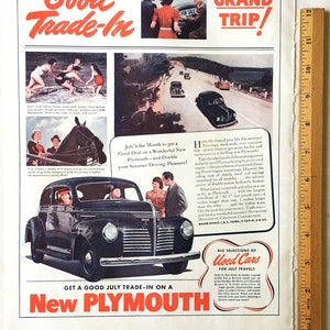 1940 Plymouth Car Ad Life Magazine | Original Vintage Automobile | Junk Journal Smash Books Scrapbooking Decoupage Collage