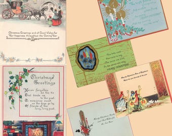 DIGITAL Vintage Christmas Postcards, Old Xmas Ephemera, Vintage Postcard Bundle