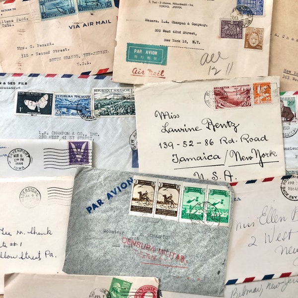 Mystery Pack of Vintage Envelopes! Worldwide stamps, Air Mail, Colorful Stamps | Gift for Crafter, Gifts Under 20, Craft Supplies