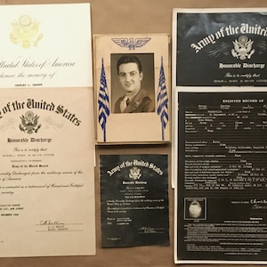 WWII Army Honorable Discharge, 1944, Signed President Ronald Reagan Service Memorial, Photo, Enlistment Record, US Military Ft Dix NJ