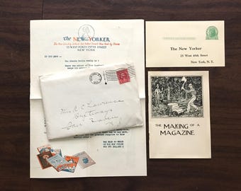 1926 New Yorker Magazine Advertising Letter w/ Illustrations, Illustrated Booklet, Unused Return Postcard, Envelope, Stamp | Collectible