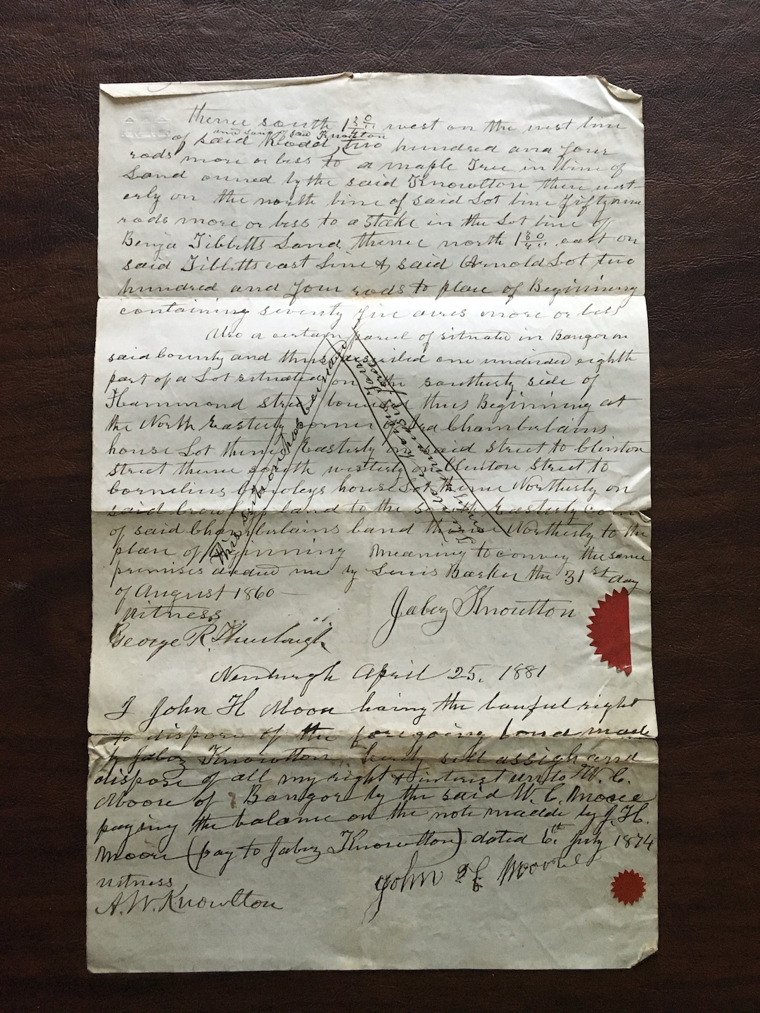 Authentic 1874 Handwritten Deed Land Indenture Legal Document