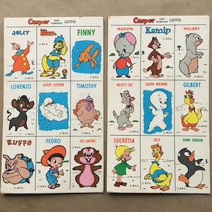 Vintage Casper's Picture Lotto Game Cards | Casper The Friendly Ghost, 18 Cartoon Characters | Collectible Altered Art Mixed Media Tags