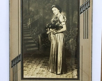 Vintage Bride Photo, Wedding Gown, Authentic 1920s Deco Foldover Frame | Junk Journal Smash Book Scrapbooking Collage Collectible