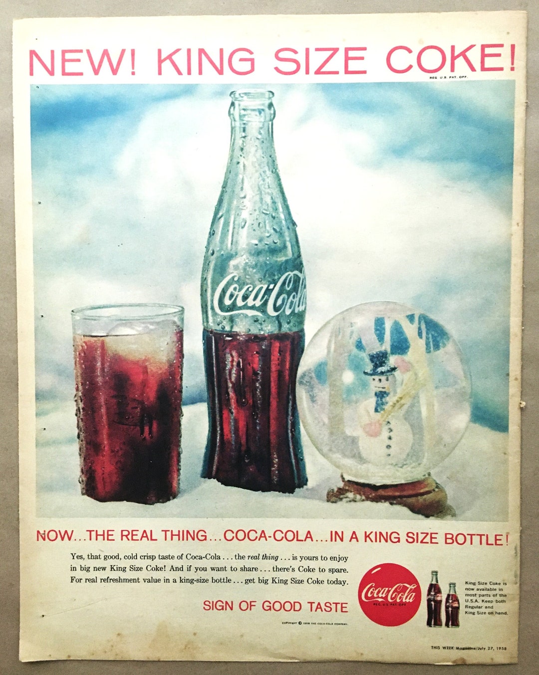Original Vintage 1958 Coke King Size Ad Midcentury Coca Cola This Week ...