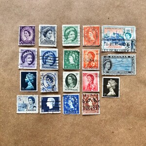 Vintage Queen Elizabeth Stamps, 1950s-1960s Worldwide Stamps, Hand Curated | Under 5 Dollars, Craft Supplies, Gift for Crafter