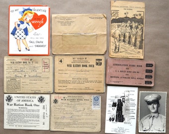 10 Vintage Authentic WWII Military Ephemera Photo Ration Books Card Score Book | Junk Journal Smash Book Collage Scrapbook Decoupage Collect