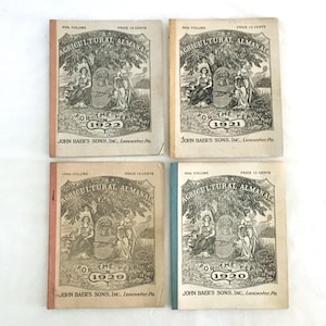 4 1920s Agricultural Almanacs, Leap Year, Lancaster PA, John Baer&#39;s Sons, Monthly Calendars, Articles, Antique | Collectible, Junk Journal