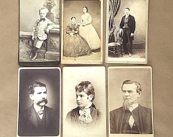 6 Authentic Antique CDVs Photos, Carte de Visite, Men, Women, Child, Sisters, 2.5"x4" | Victorian Ephemera Pictures