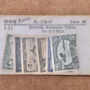 Vintage Spanish American Union Stamp Set, Spain Airmail Stamps, Scott # C50-57, 1930 stamps | Stamp Collector, Gift for Crafter