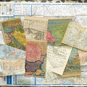 Vintage & Antique Maps, Full Size Map, Pages, Cut Squares, Freeform Pieces, Color + Neutral | Travel Ephemera Junk Journal Scrapbook Crafts